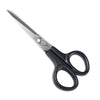 A pair of black nylon-handled sewing scissors with stainless steel blades.